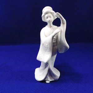 Vintage White Geisha Dancer Figurine Blanc de Chine Porcelain Homco #1443 - 7"